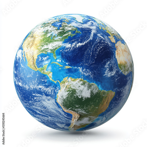 Globe with blue oceans and continents isolated on on white background.