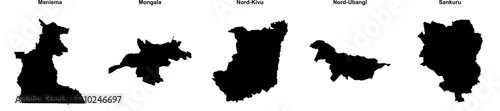 Maniema, Mongala, Nord-Kivu, Nord-Ubangi, Sankuru outline maps