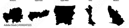 Northern, Upper East, Upper West, Volta, Western outline maps