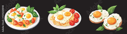 set of hand-drawn egg dishes