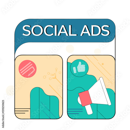 Social ads icon showcasing engagement and promotion, marketing concept