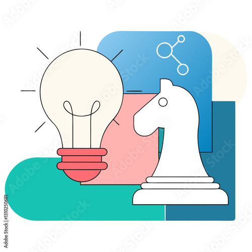 Strategy icon with light bulb and chess piece, innovative concept