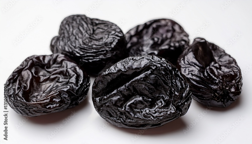 dark dried plums arranged on a white surface highlight their wrinkled texture and deep color representing a healthy snack option rich in flavor and nutrients dark dried plums arranged on a white surface highlight their wrinkled texture and deep color representing a healthy snack option rich in flavor and nutrients