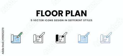 Floor Plan vector icons set stock illustration.