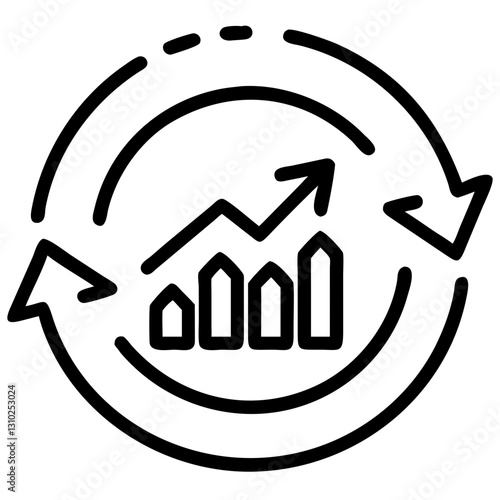 Circular arrows with a rising graph symbolizing business growth and continuous progress