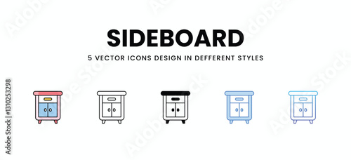 Sideboard vector icons set stock illustration.