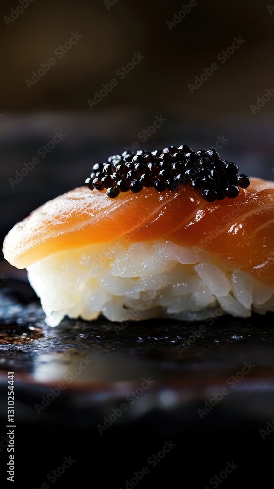luxury salmon nigiri sushi with black caviar, gourmet japanese cuisine, premium seafood delicacy luxury salmon nigiri sushi with black caviar, gourmet japanese cuisine, premium seafood delicacy