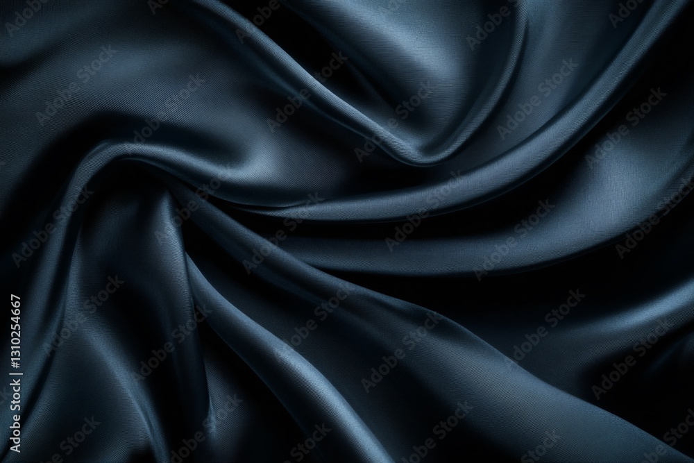 Fototapeta premium Abstract dark blue satin fabric with smooth folds and flowing waves texture