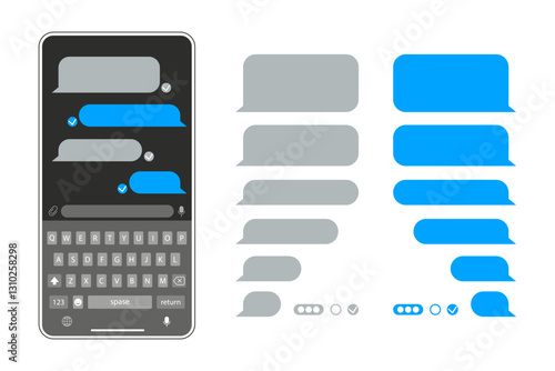 Message bubbles template for creating dialogues on white background. Text template bubbles. Mockup Web messenger interface.