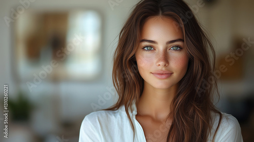 Lovely brunette business girl posing on light background in interior Free Download Lovely brunette business girl posing on light background in interior - GFXLoad