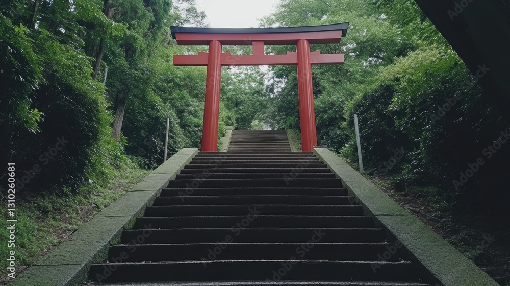 Arafed red gate with steps leading to a pathway surrounded by greenery. Arafed red gate with steps leading to a pathway surrounded by greenery.