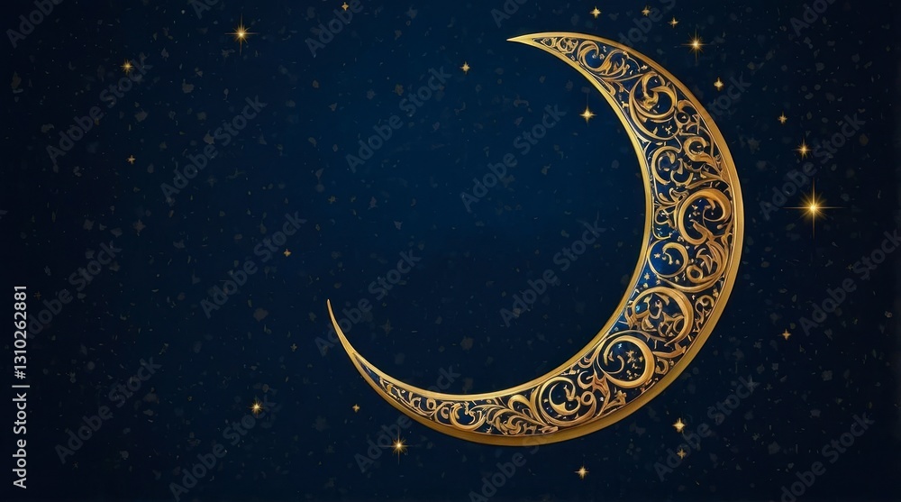 Fototapeta premium Ornate Gold Crescent Moon Night Sky Design