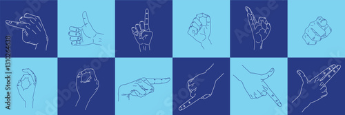 set of icons of hands performing different poses of acceptance and signaling, vector illustration and graphic resource.
