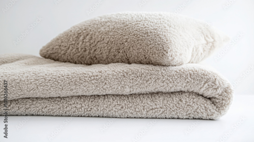 Cozy interior essentials: fluffy pillow and soft blanket for comfort and warmth Cozy interior essentials: fluffy pillow and soft blanket for comfort and warmth