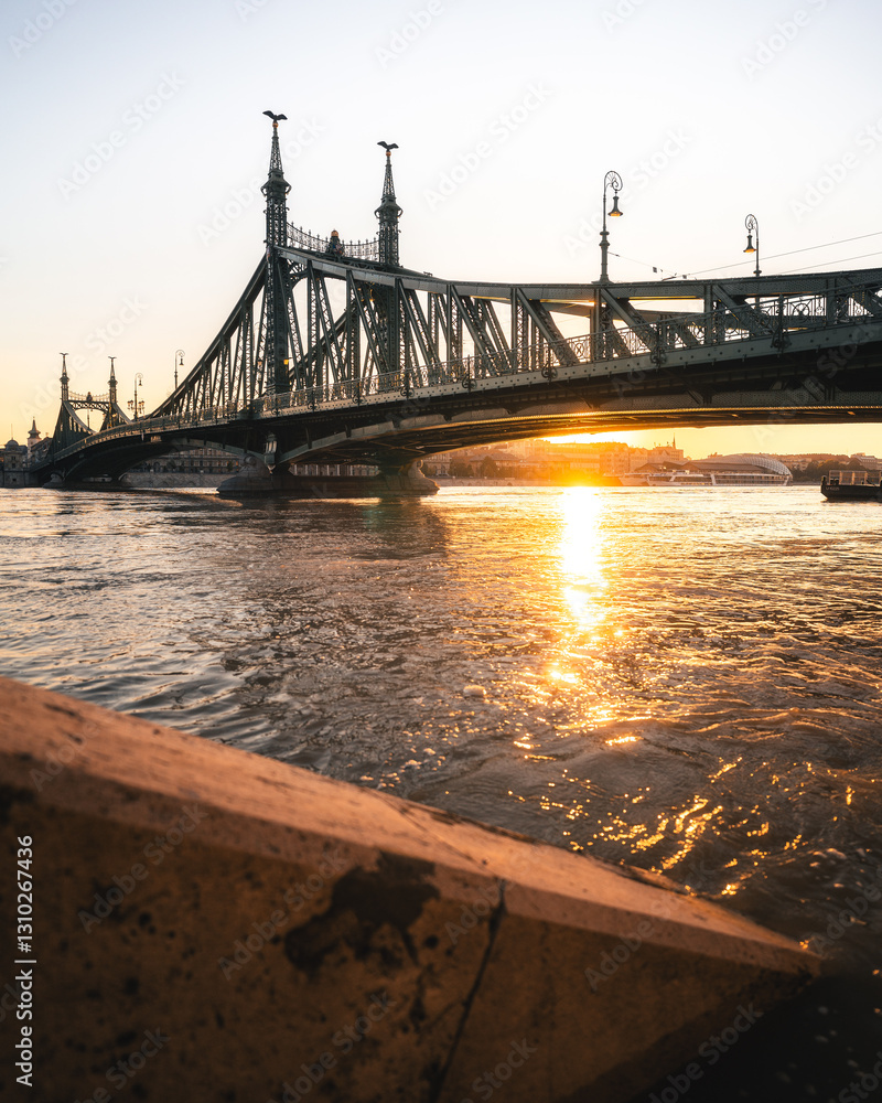 Iconic bridge of Budapest, Liberty Bridge in the morning