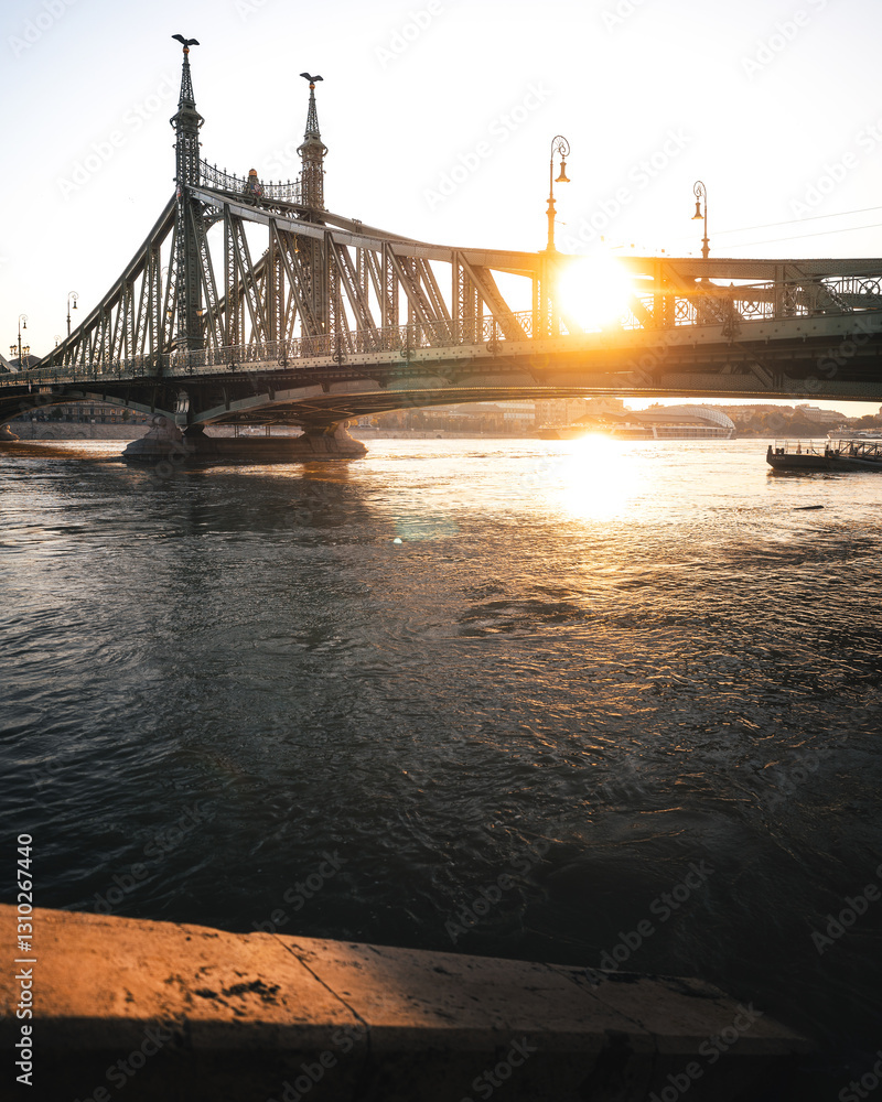 Iconic bridge of Budapest, Liberty Bridge in the morning