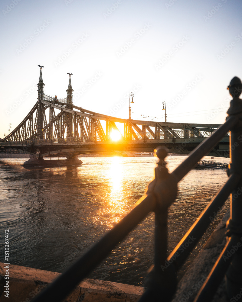 Iconic bridge of Budapest, Liberty Bridge in the morning