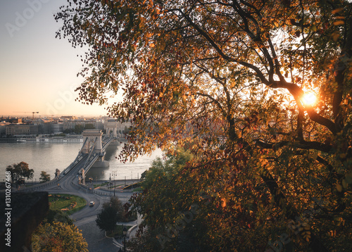 View on Budapest and the famous Chain Bridge in the morning