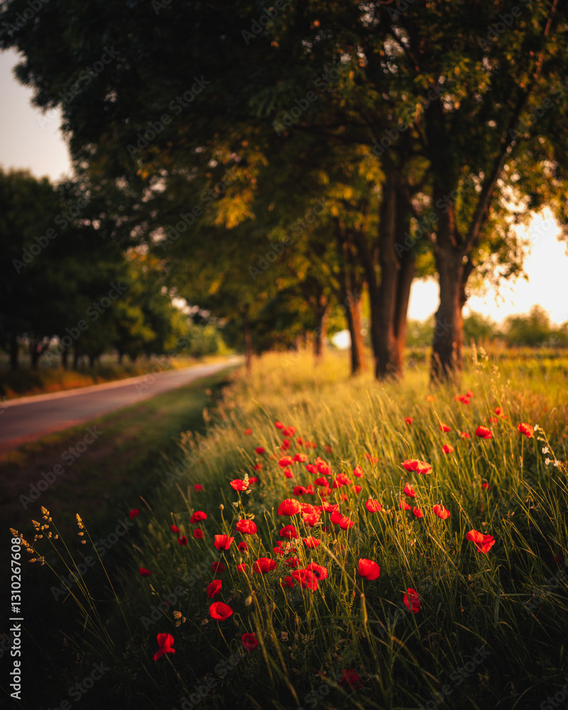 Wonderful poppy flowers in the field in spring