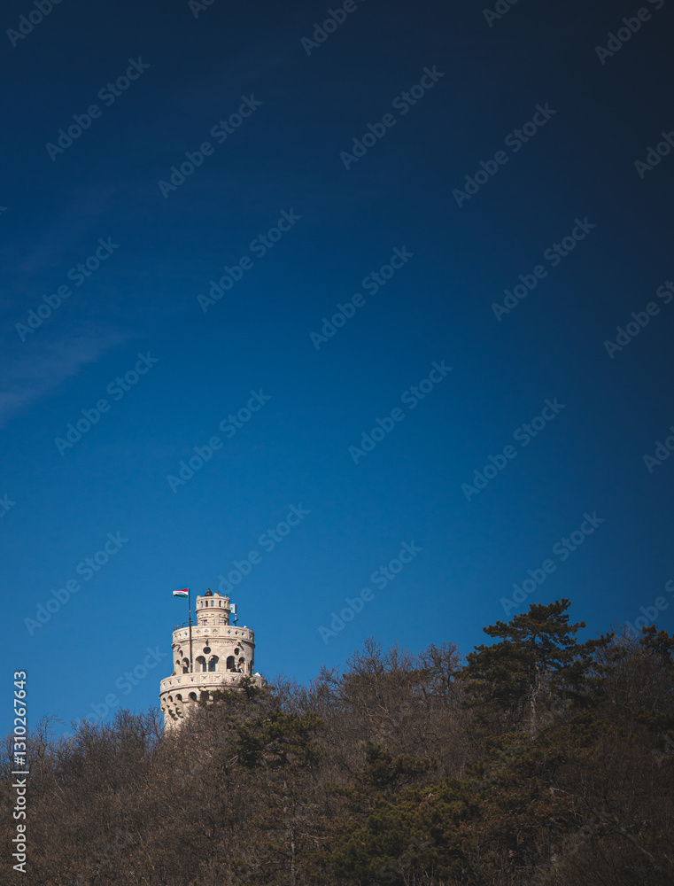 Jánoshegyi lookout tower with blue sky