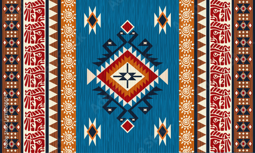 Native rug pattern,ethnic southwest pattern use for carpet, rug,tapestry,American rug patterns,home decoration elements,Ethnic boho southwest border stripes fabric design,tribal pattern.