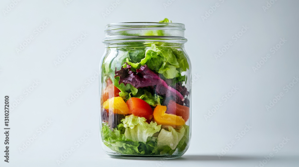 Fresh Layers: Vibrant Salad in a Glass Jar on White Background
Fresh Layers: Vibrant Salad in a Glass Jar on White Background