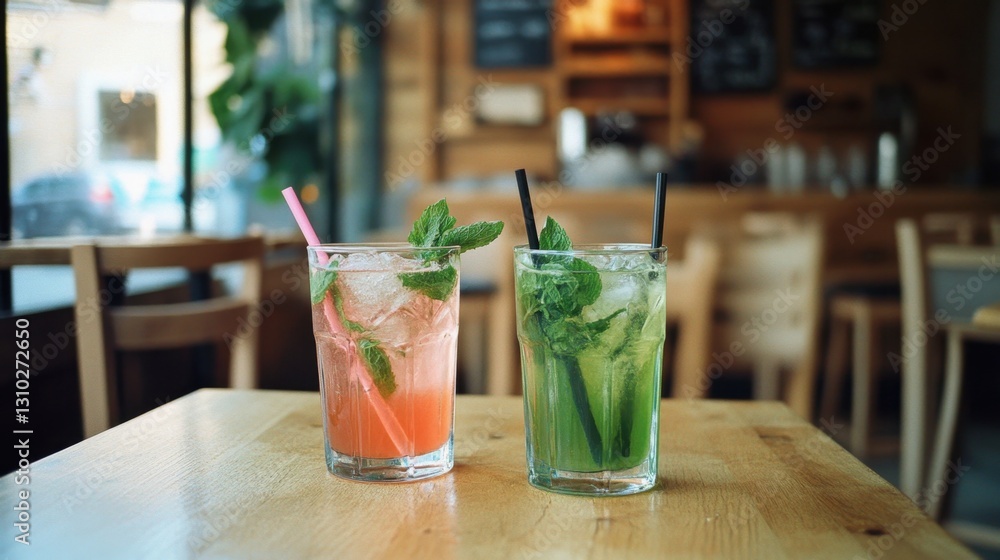 Refreshing drinks in a cozy cafe Refreshing drinks in a cozy cafe