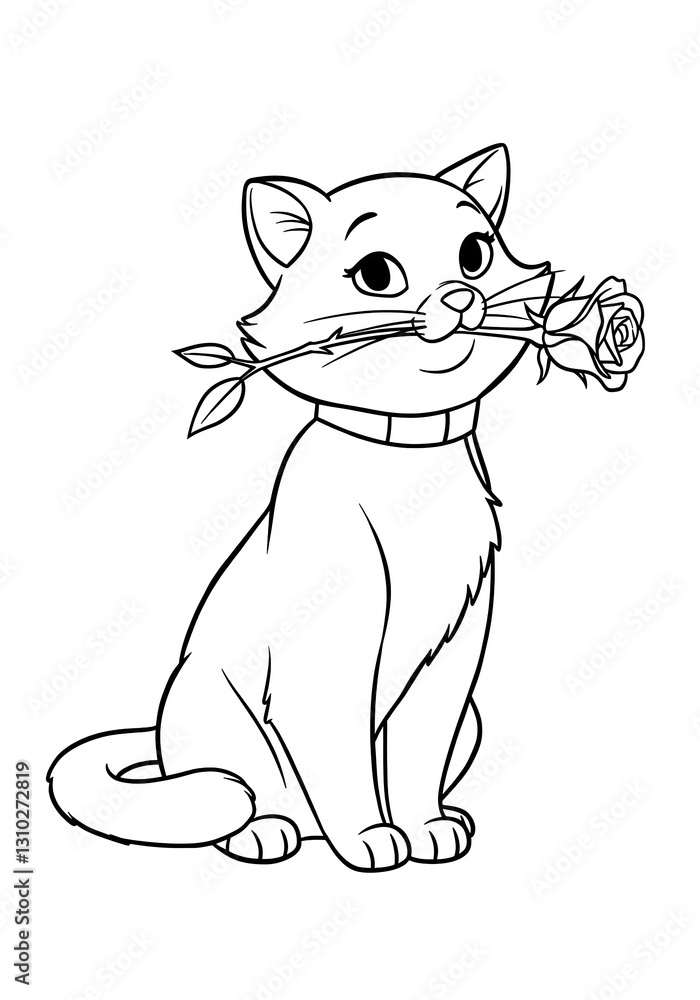 Obraz premium cat with a rose in its teeth sketch 