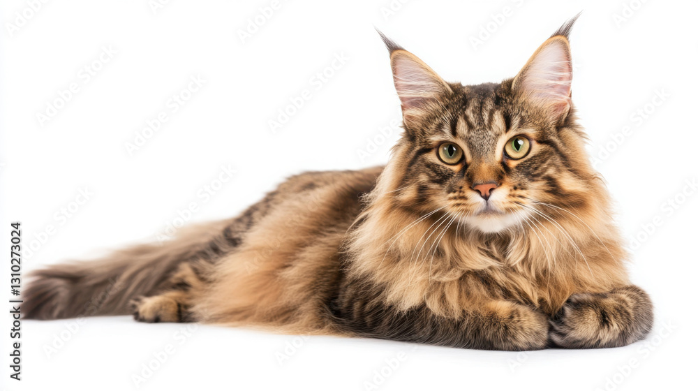 Fototapeta premium Groomer combing fluffy cat in studio setting for pet care and styling