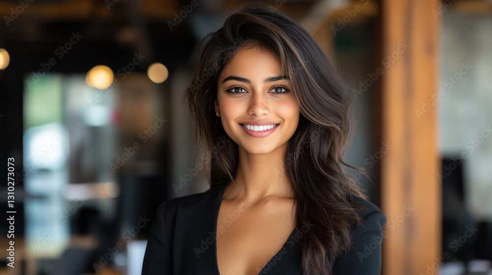 Close-up portrait of a smiling young woman with long brown hair Close-up portrait of a smiling young woman with long brown hair