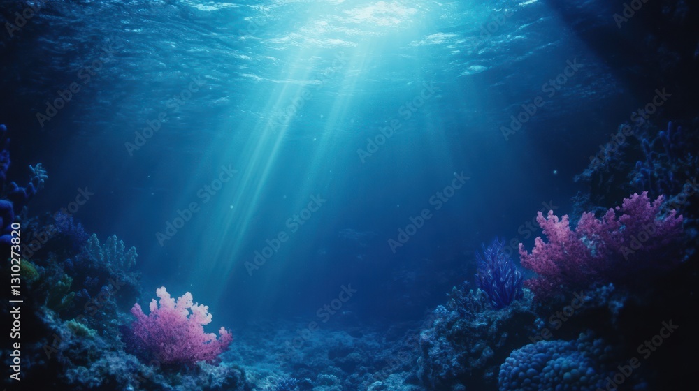Fototapeta premium Sunlight Streams Through Blue Waters Above Colorful Coral Reef
