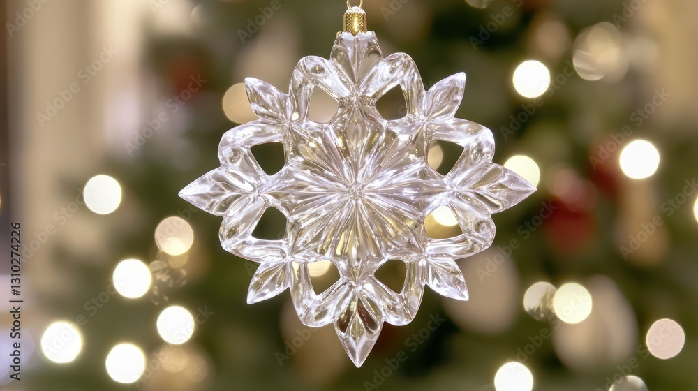 Clear Snowflake Ornament on Christmas Tree (2) Clear Snowflake Ornament on Christmas Tree (2)