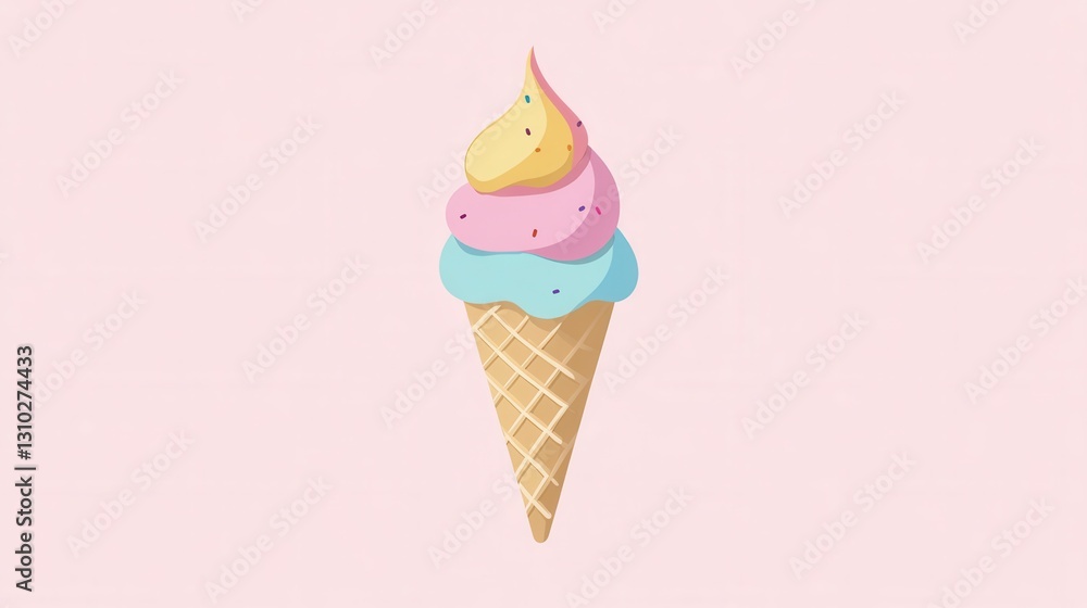 Flat minimalistic ice cream cone logo designed with pastel colors for a cute and playful aesthetic Flat minimalistic ice cream cone logo designed with pastel colors for a cute and playful aesthetic