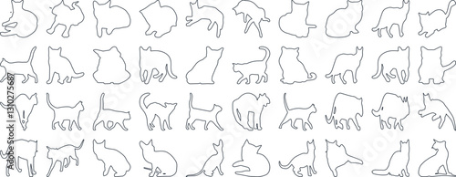 Cat Silhouettes Vector Illustration, perfect for Halloween, cat lovers. Features various cat poses, paw prints. Ideal for pet, animal, feline, domestic, house cat