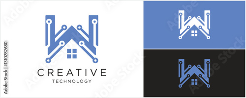 Letter W Home logo design vector template idea with tech concept