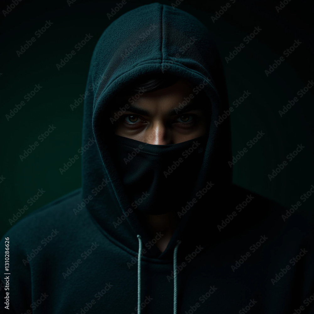 Digital Hacker Thief with Covered Face by Shadows
Digital Hacker Thief with Covered Face by Shadows