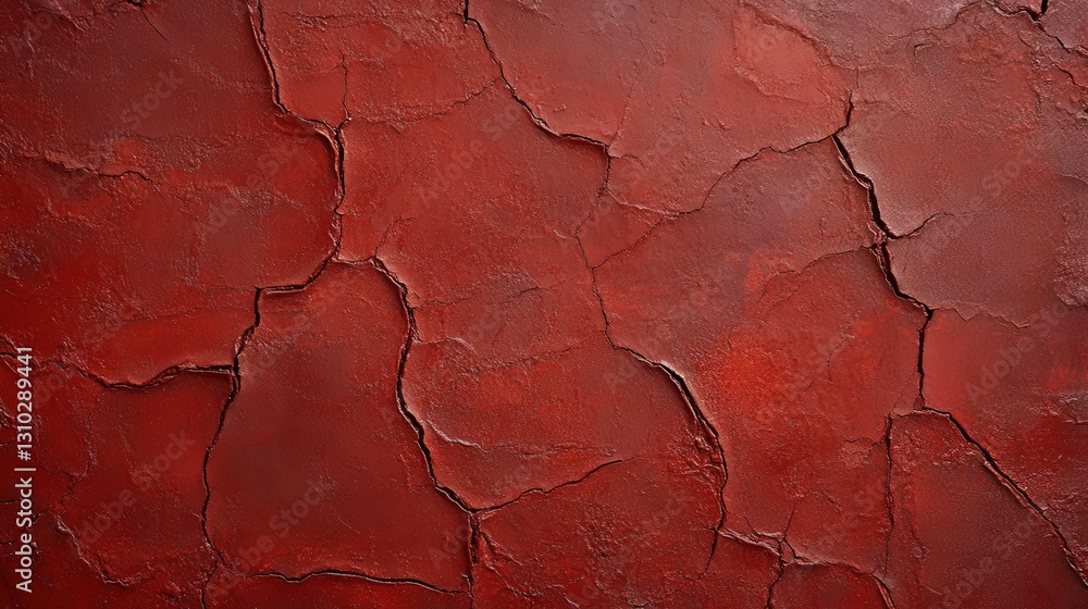 Naklejka premium A textured red wall with cracks, showcasing a rich, layered appearance that adds depth and character to any space.