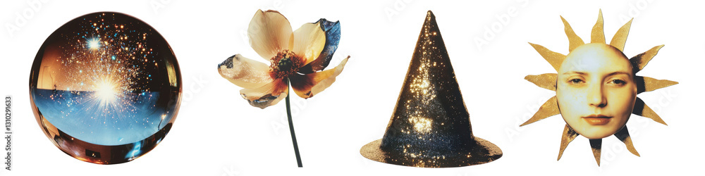 PNG Mystical celestial enchanting whimsical magical, element set on transparent background