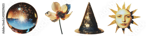 PNG Mystical celestial enchanting whimsical magical, element set on transparent background