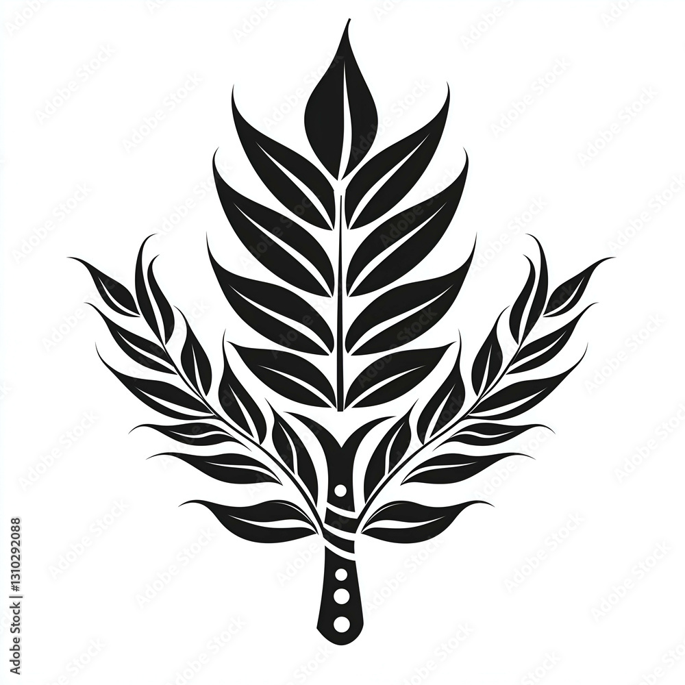 Obraz premium Bold Leaf Silhouette: Black and White Botanical Art for Stylish Nature-Inspired Design