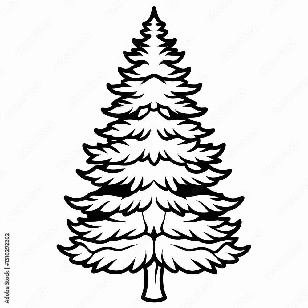 Stylized evergreen tree silhouette on a white background for design use Stylized evergreen tree silhouette on a white background for design use