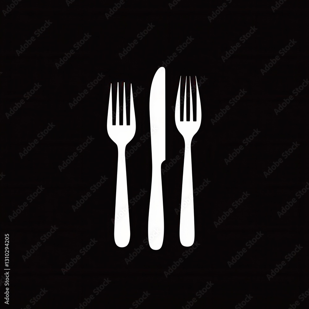 Elegant minimalist cutlery logo featuring a simple silhouette of a knife and fork designed for modern dining experiences Elegant minimalist cutlery logo featuring a simple silhouette of a knife and fork designed for modern dining experiences