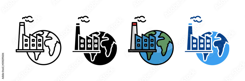 Industrial Globe Icon Set Multiple Style Collection Industrial Globe Icon Set Multiple Style Collection