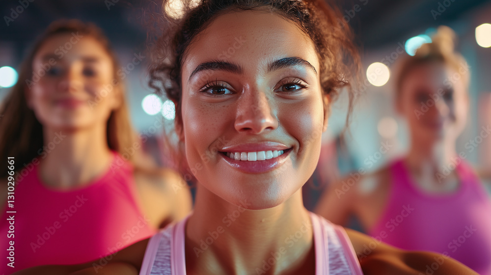 Fototapeta premium Fitness Friends Selfie in Modern Studio Before Pilates Workout