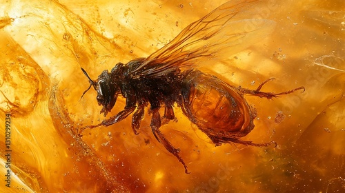 Bee Fossil Trapped in Amber Close-up