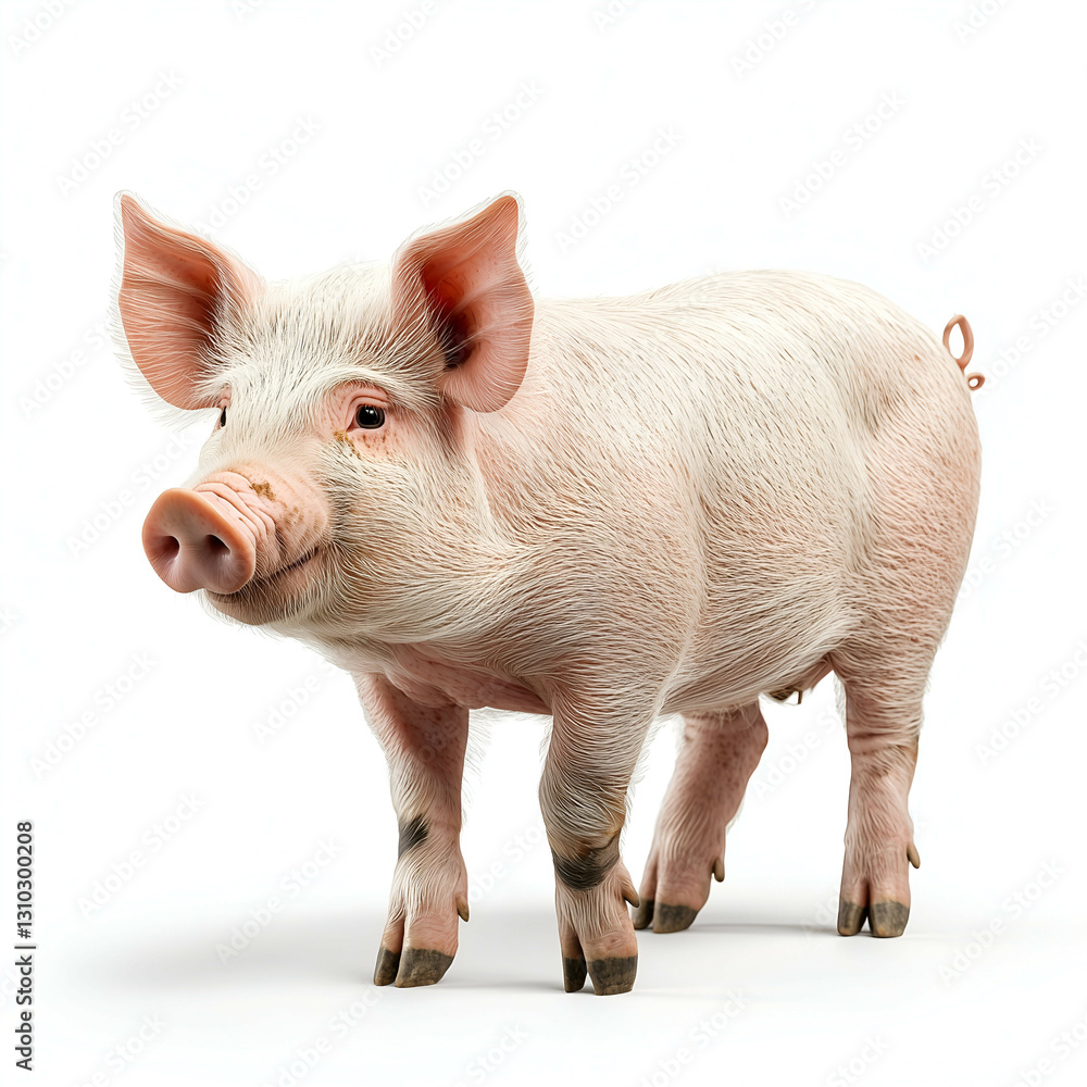 Fototapeta premium Playful Piglet Portrait: Cute Livestock in Rural Agriculture on Farm - Animal Care & Veterinary Checkup