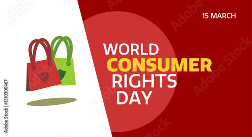 World Consumer Rights Day. Background template design with typographic text and bag illustration for annual March 15