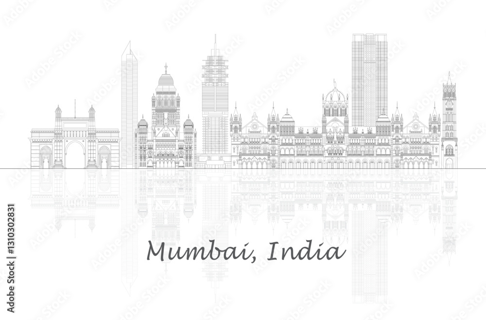 Outline Skyline panorama of city of Mumbai, India - vector illustration.eps