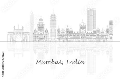 Obraz na płótnie Outline Skyline panorama of city of Mumbai, India - vector illustration.eps w salonie