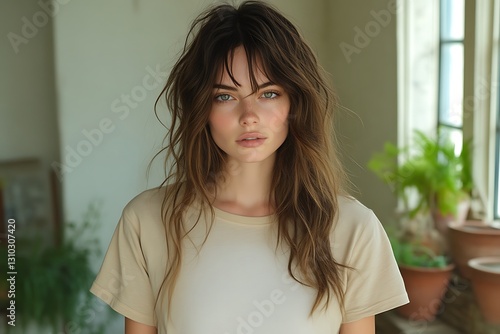 Woman posing indoors with plants. Natural light Free Download Woman posing indoors with plants. Natural light - GFXLoad